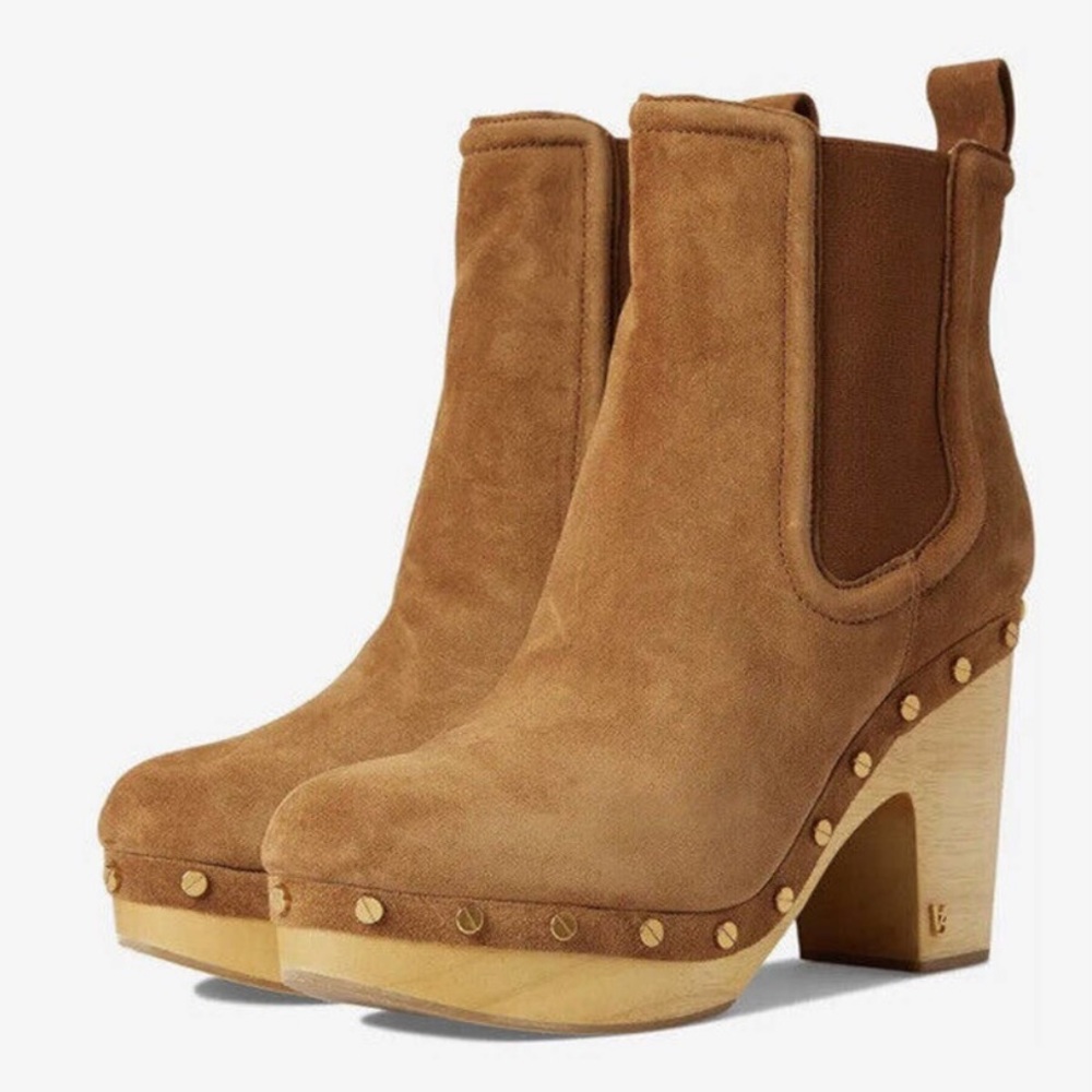 Veronica Beard Decker Suede Clog Boots Tan Hazelwood Platform Size 11